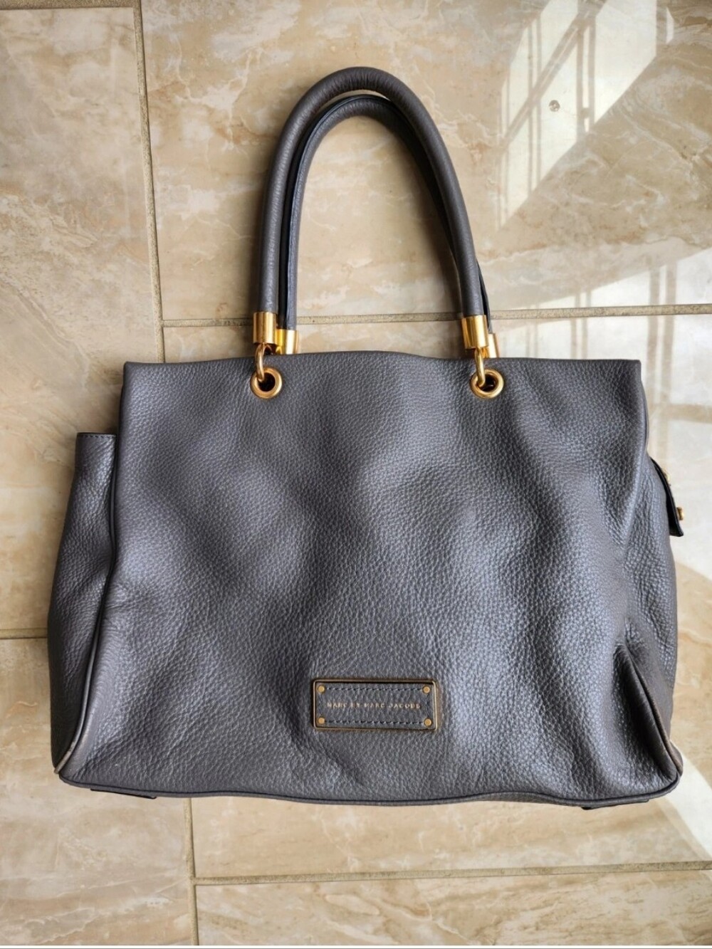 Marc Jacobs Bentley Gray Pebbled Tote Satchel Bag